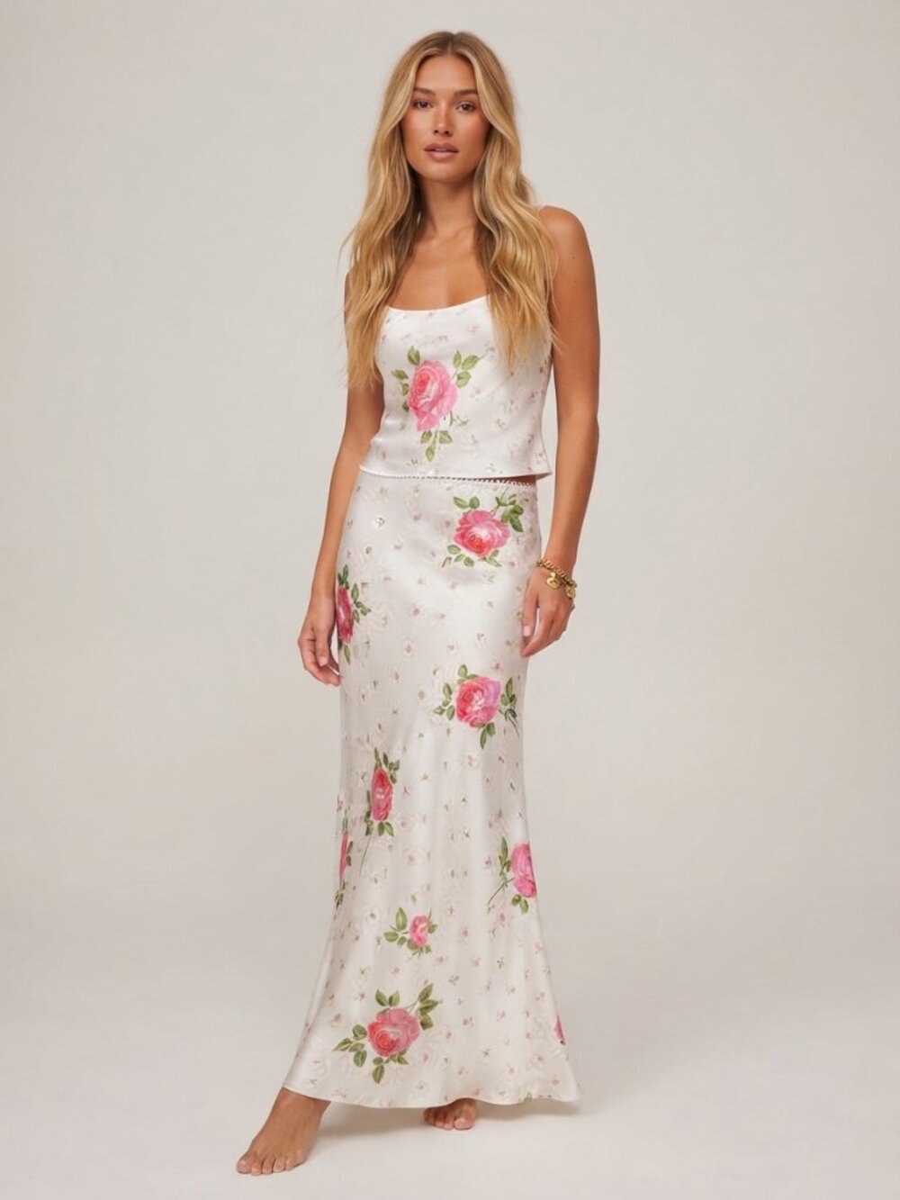 New! For Love & Lemons Women's White Floral Maxi Skirt Size XS 34310